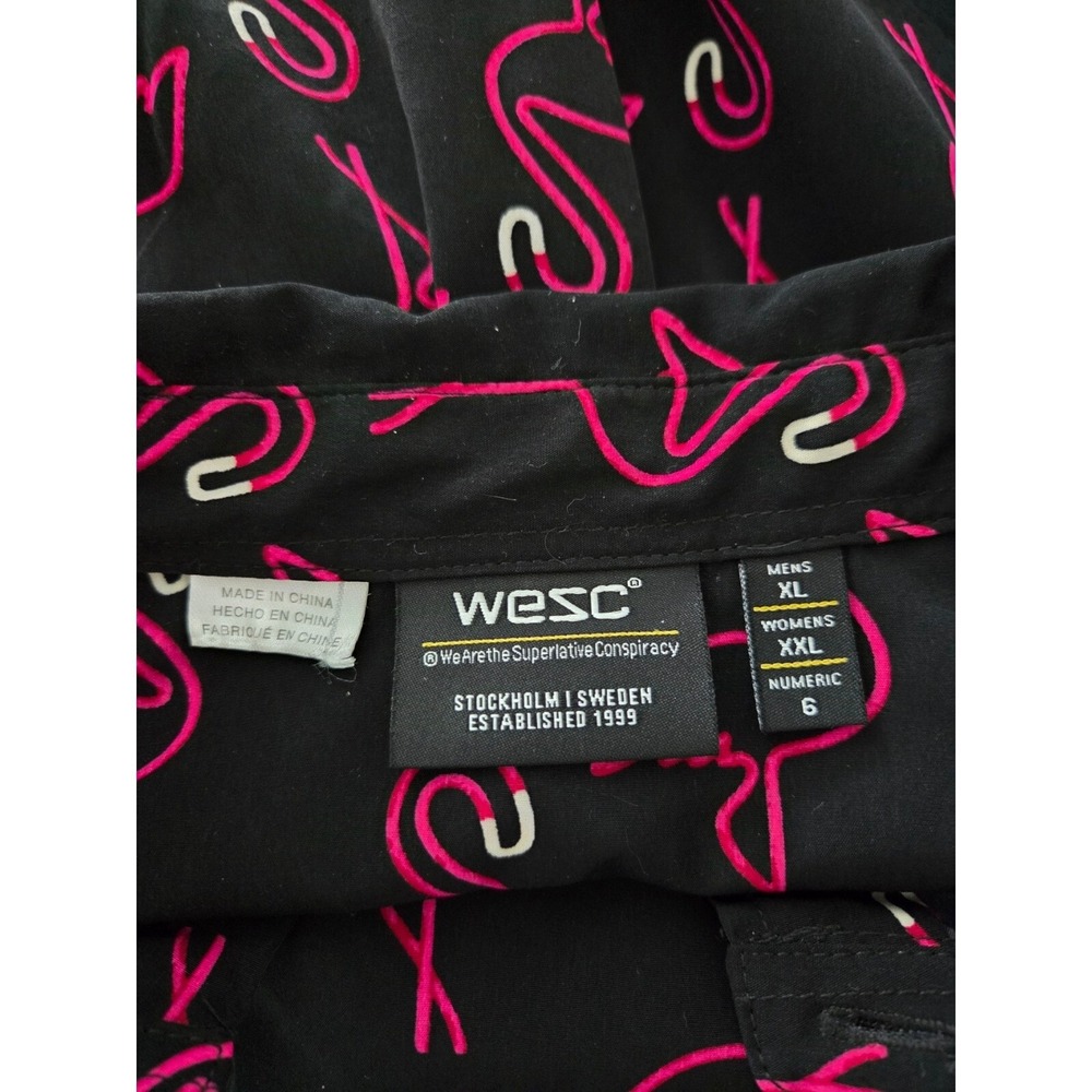 WESC Flamingo Print Button Down Short Sleeve Shirt Mens XL/ Womens XXL Beach - Picture 4 of 6